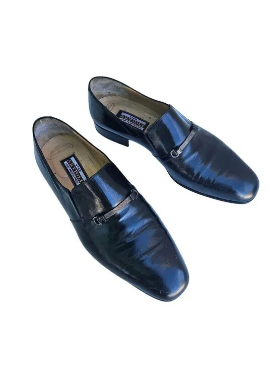 Star Artioli Vintage Handmade Italy Black Leather Horsebit Mens Loafers 9D - Picture 1 of 15